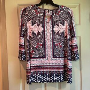New Directions Women's Multicolor Patterned‎ Top with Gold Detail, Size Medium